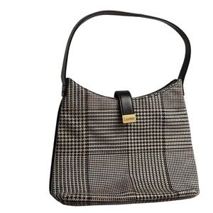 Lauren Ralph Lauren Glen Plaid Shoulder‎ Bag Black White Leather Trim Hobo bag